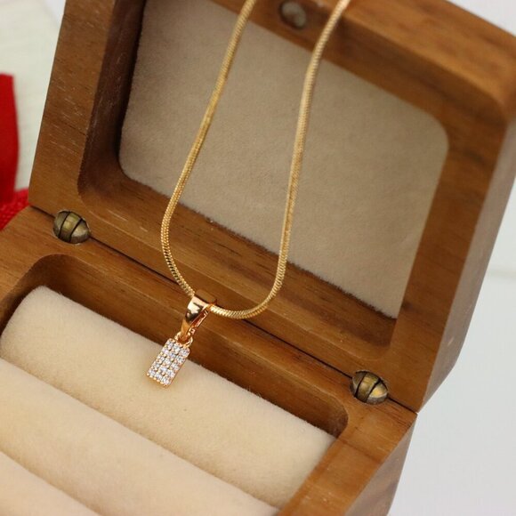 "Rose Gold Plated Rectangular Pendant with Crystal Detailing, XPPT1196 - Picture 12 of 12